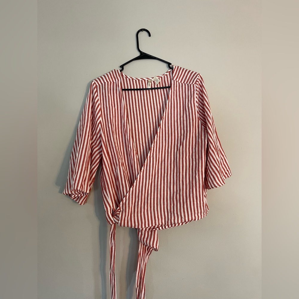 Red and white striped wrap top